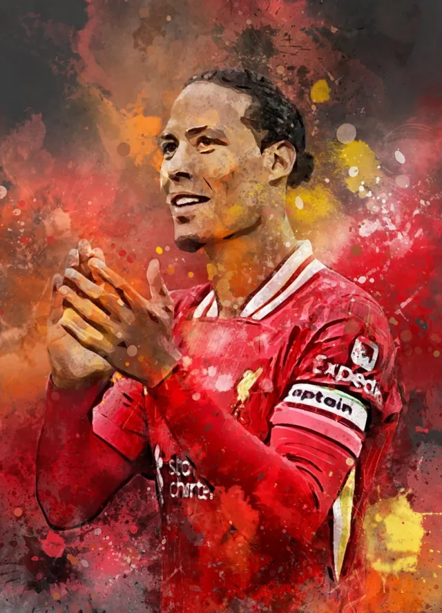 Van Dijk poster - Voetbal wanddecoratie Virgil van Dijk - A3 poster - 29.7x42 cm - Semi glossy fotopapier - Voetbal fan poster - Unieke poster cadeau voor een echte voetbalfan Donkergrijze achtergrondkleur