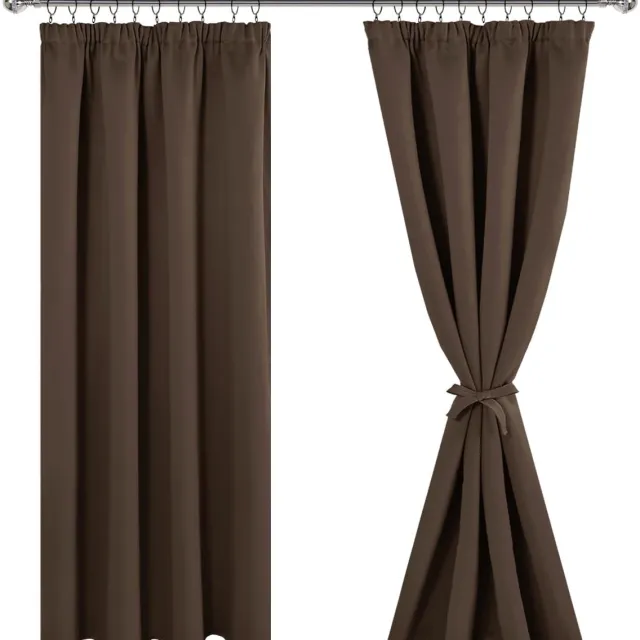 Unyqoos Gordijnen met plooiband voor woonkamer en slaapkamer, verduisterend en thermisch, set van 2, bruin, 200 x 140 cm