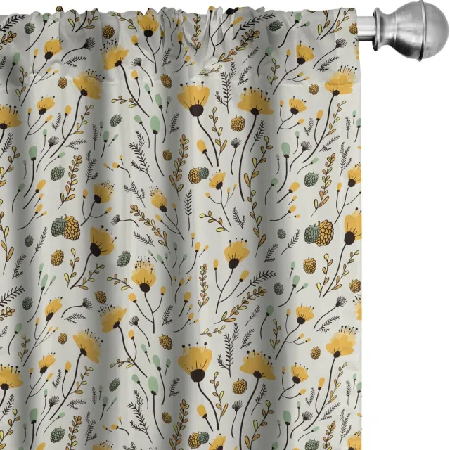 ABAKUHAUS 2x75x175 cm – Microvezel Gordijnset – Halfdonkerend, Digitaal geprint, Geel/Zeegroen/Zwart