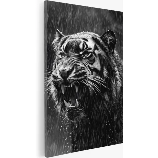 Saammp Canvas Schilderij - Tijger in de regen - Abstract - Dieren - Natuur - 50x70 - Foto op canvas - Wanddecoratie - Muurdecoratie Woonkamer - Slaapkamer decoratie - Canvas Print Multicolor