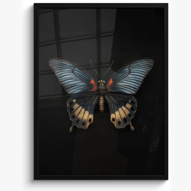 FrameYourWall Poster in lijst - Fotolijst 50x70 cm - Posters - Vlinder - Metaalachtig - Geometrisch patroon - Posterlijst zwart - Decoratie - Wanddecoratie woonkamer - Muurdecoratie slaapkamer Vlinder - Geometrisch