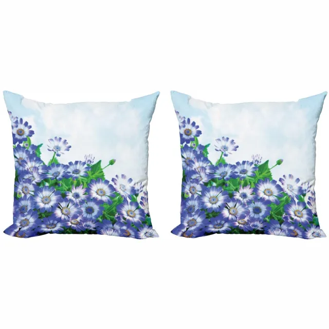 ABAKUHAUS Bloemenkussenhoes Set 2x45x45 cm – Dubbelzijdige Digitaldruk, Rits Blauw Groen