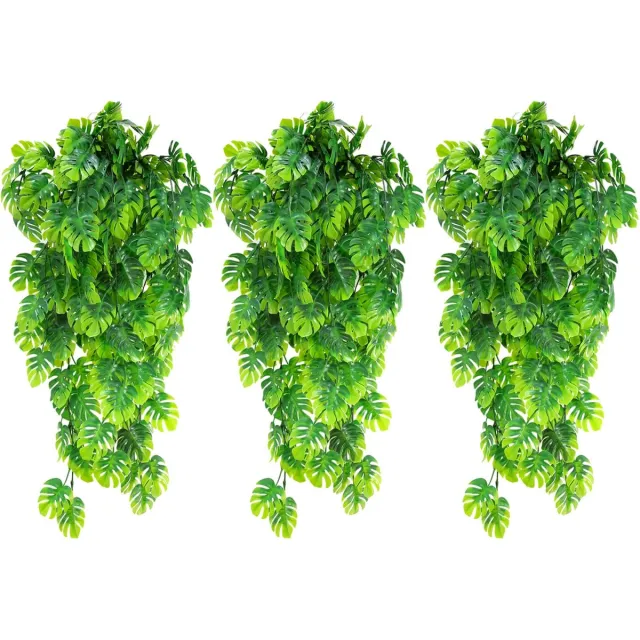 Ibenzoa Kunstmatige Monstera Bladeren Set voor Binnen en Buiten Decoratie - 3 Stuks, Realistische Hangende Groene Bladeren voor Huis en Tuin