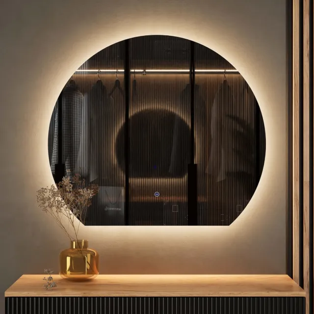 Planetmöbel LED Spiegel AUBE 80x70 cm Halfrond Dimbaar Zilver