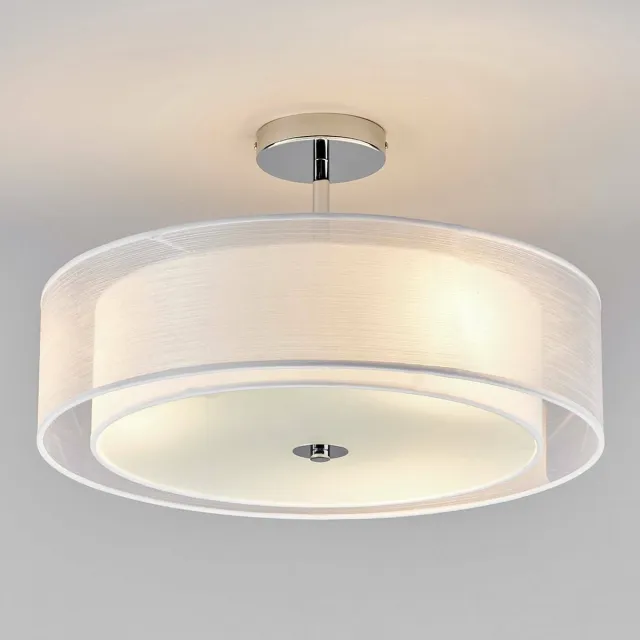 Lindby plafondlamp - 3lichts - Textiel, glas, metaal - H: 27.5 cm - E27 - wit, chroom