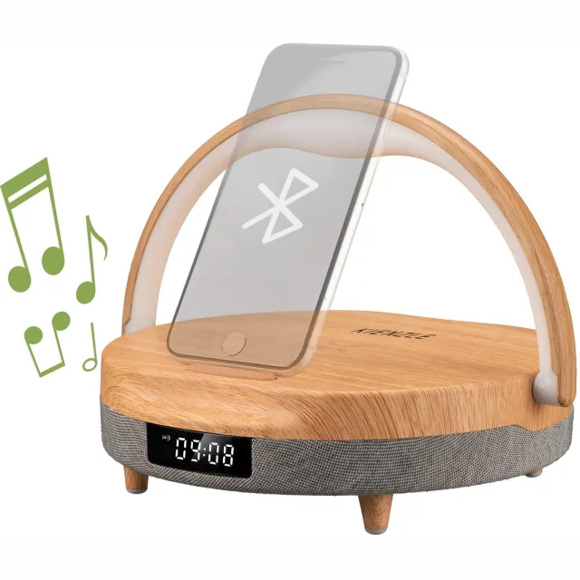 Bresser Kienzle Wekker - LED - Bluetooth®-Luidspreker - Draadloos Oplaadstation - Houtlook