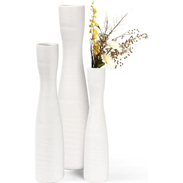 Unyqoos Set van drie moderne witte keramische vazen voor bloemen en decoratie