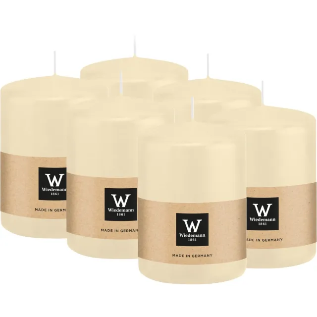 Wiedemann Cilinderkaars/stompkaars - 6x - creme wit - 6 x 8 cm - 29 branduren - zuilkaarsen