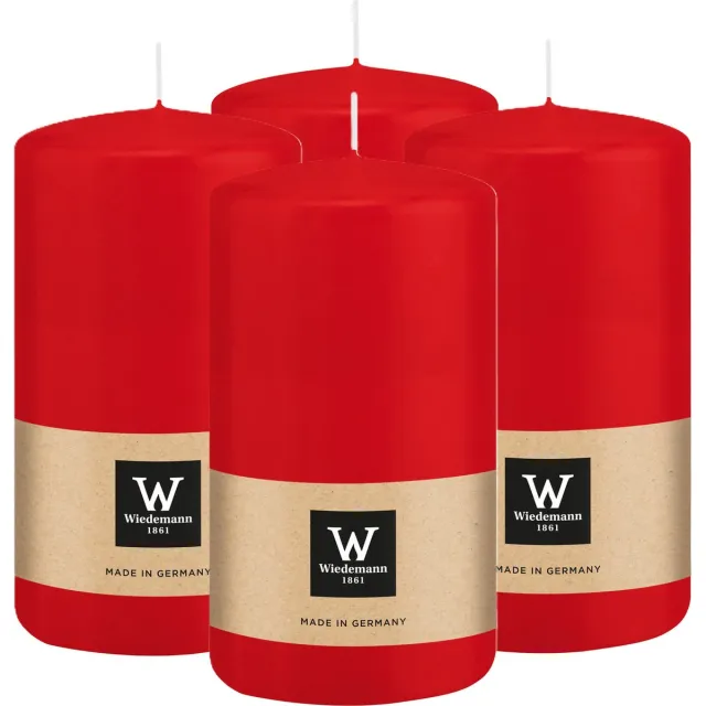 Wiedemann Cilinderkaars/stompkaars - 4x - rood - 12 x 6 cm - 33 branduren - zuilkaarsen