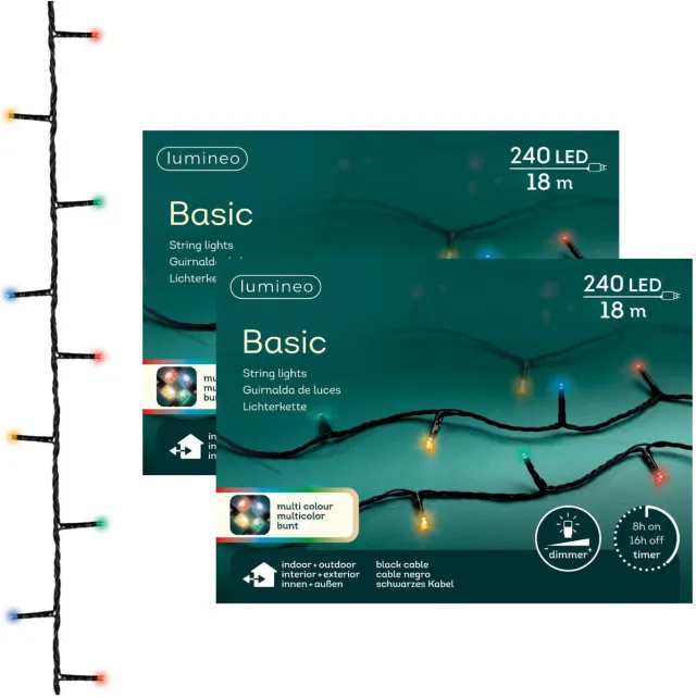 Lumineo Kerstverlichting - 2x - 240 led lampjes - gekleurd - 18 meter - buiten - lichtsnoer - boomverlichting - Kerstlampjes