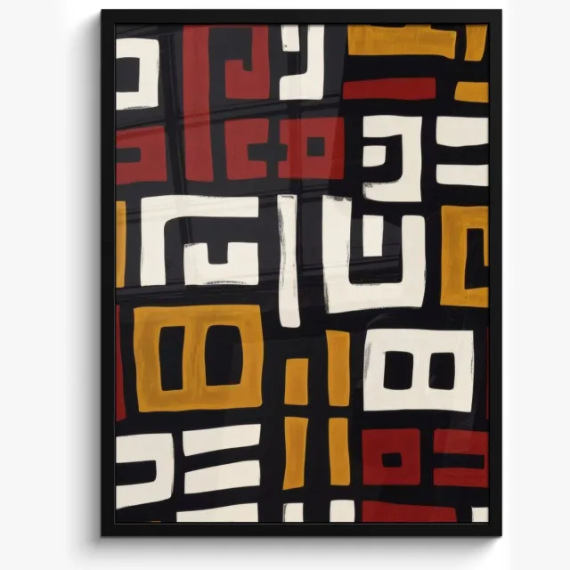 FrameYourWall Poster in lijst - Fotolijst 50x70 cm - Posters - Abstract - Patroon - Rood - Posterlijst zwart - Decoratie - Wanddecoratie woonkamer - Muurdecoratie slaapkamer