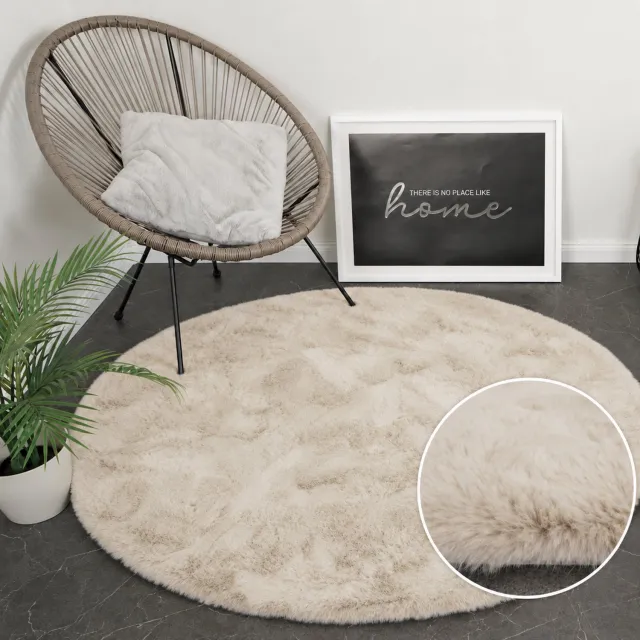 Moonay KNUFFEL Fluffy Vloerkleed – Beige / Zand – Ø 200 cm – Hoogpolig 30 mm Shaggy Tapijt – Zacht – Rond