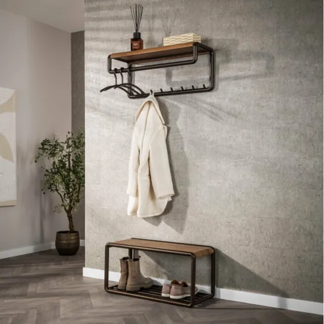 Meubelplaats Kapstok 8 haken roede en hoedenplank Luno - Drift Brown Powdercoated