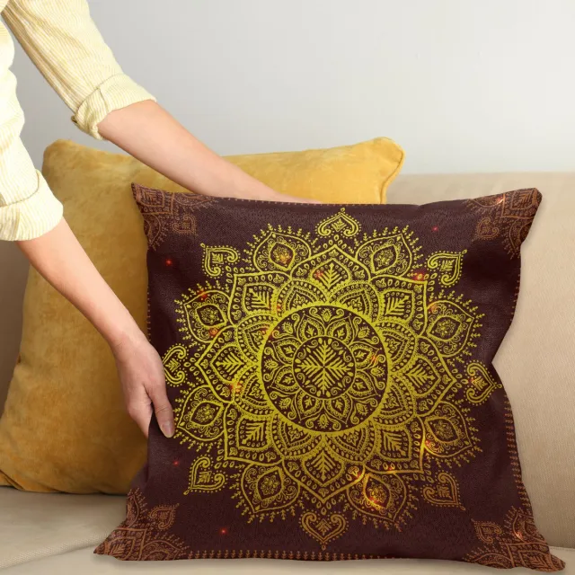 ABAKUHAUS Mandala Kussenhoes, Oosters Snowflake Kunst, Kussenhoes met Dubbelzijdig Patroon, Heldere Digitale Print, Kleurecht, met Ritssluiting, 40 x 40 cm, Geel Bruin