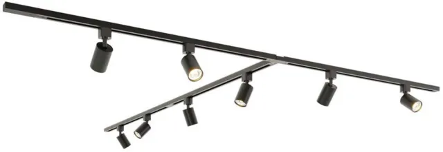 HOFTRONIC railverlichting pakket T-vorm – 4x 1 meter rails – 8 dimbare GU10 railspots 2700K warm wit – aluminium zwart – IP20 – modulair – 230V – railverlichting woonkamer keuken