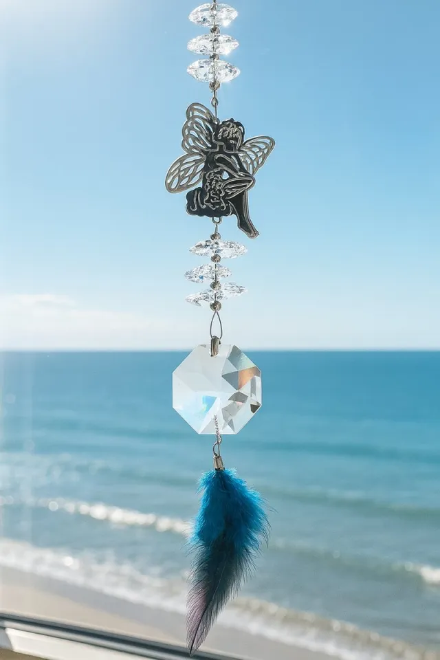 Sillystuff Suncather , gemaakt met o.a. swarovski kristal, raamdecoratie, raamkristal, fengshui, crystal, kersthanger, kerst ornament, kerst, cadeau, geluksengel, beschermengel, engel, engeltje, kerstpakket engel zittend