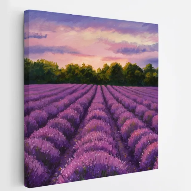 Saammp Canvas Schilderij - Lavendelveld - Abstract - 20x20 - Foto op canvas - Wanddecoratie - Muurdecoratie Woonkamer - Slaapkamer decoratie - Canvas Print Multicolor