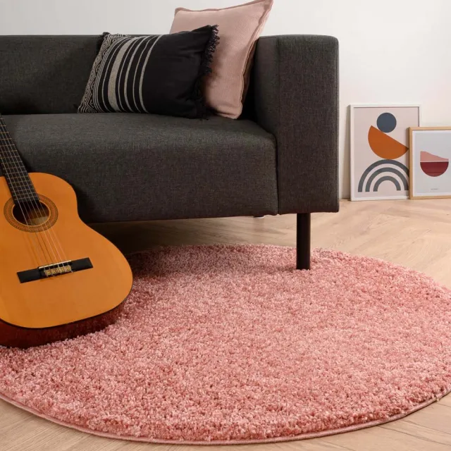 Tapeso Rond hoogpolig vloerkleed - Shaggy Trend roze 200