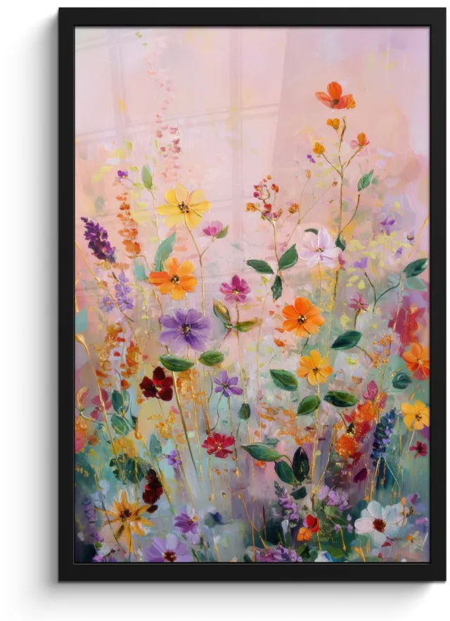 FrameYourWall Poster in lijst - Fotolijst 40x60 cm - Posters - Schilderij - Bloemen - Abstract - Kleurrijk - Posterlijst zwart - Decoratie - Wanddecoratie woonkamer - Muurdecoratie slaapkamer