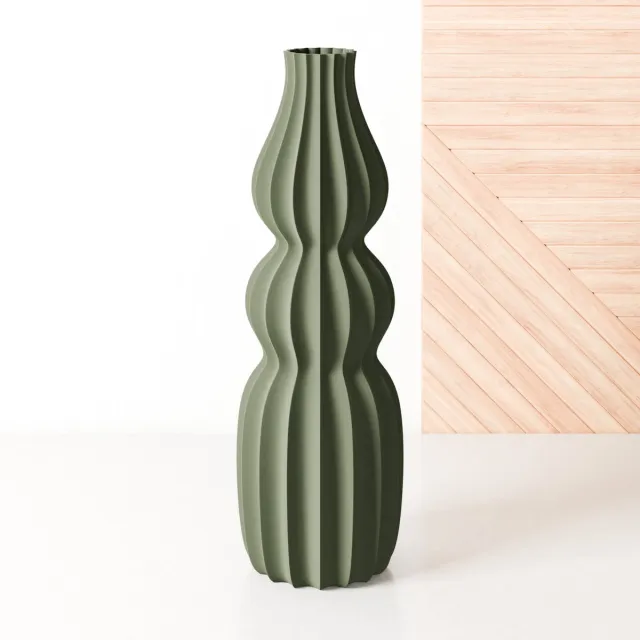 Fleuriek Grote vaas Groen - H50 cm - Smalle vloervaas of decoratieve bloemen vaas, gekleurde design vaas van kunststof - Vensterbankvaas
