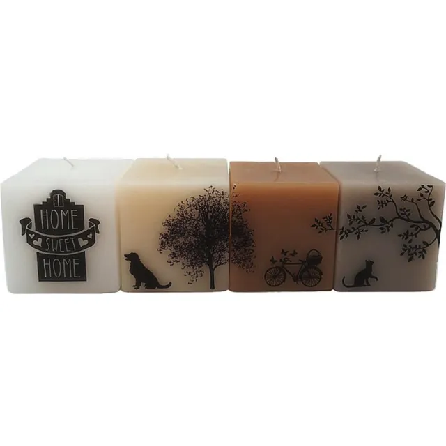 Van Licht Interieur Kaarsen Kubus Sweet Home set van 4 stuks wit,beige,caramel,bruin