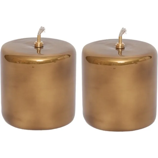 Winq Olielamp cilinder 6,5x10cm cm Goud - 2 Stuks - Ideale vervanging voor kaarsen incl. lont en trechter