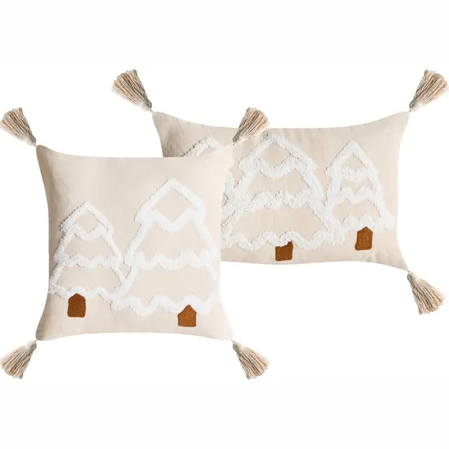Beliani INTSIA - Sierkussen set van 2 - Lichtbeige/Wit - Katoen