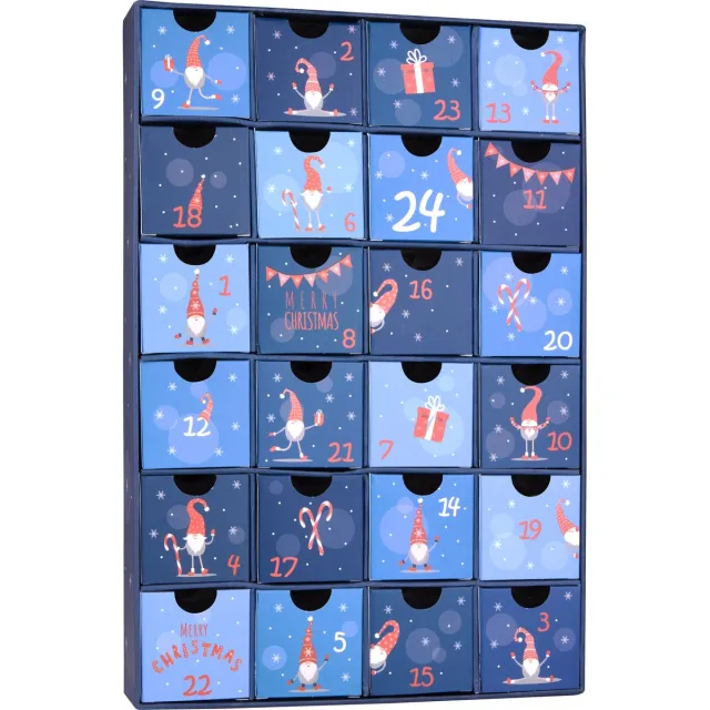 Brubaker Adventskalender - Kabouters Blauw - Christmas Kerst Kalender - 24 Vakjes om zelf te vullen met kleine Cadeautjes - 32,5 cm - Karton