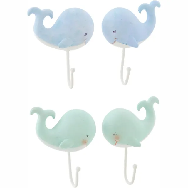 J-Line kapstok Walvis - polyresin - lichtgroen/lichtblauw - set van 4