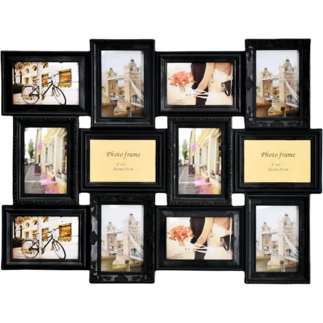 Decopatent© Decopatent - Fotolijst Collage voor 12 Foto's van (10x15 & 15x10 Cm) - Fotolijsten - Fotolijstje met 12 fotokaders - 70 x 52 Cm - Zwart