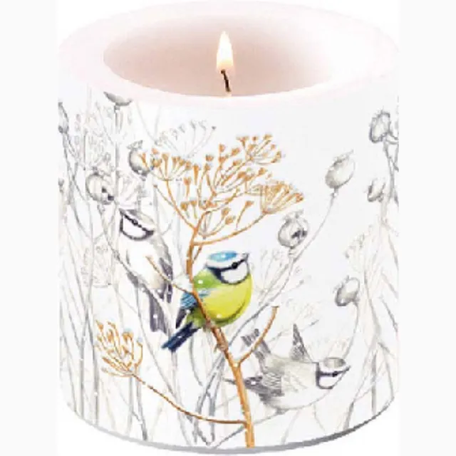Ambiente Kaars klein Sweet Little Bird- Ø 7,5 - h 9 cm- Paraffine- ± 35 uren branduren wit