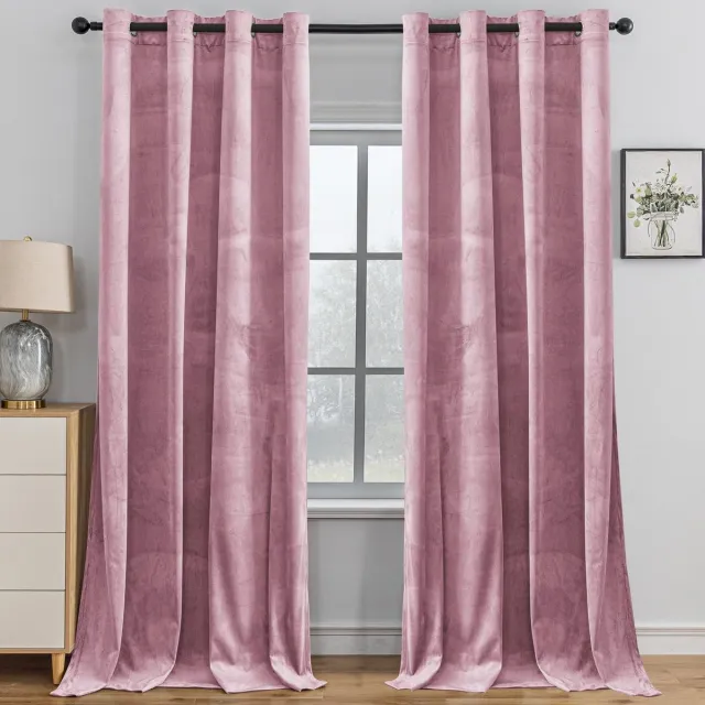 Unyqoos Roze fluwelen verduisteringsgordijnen set met thermische isolatie en geluidsreductie 140 x 175 cm