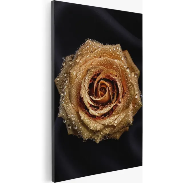 Saammp Canvas Schilderij - bloemen - Goude Roos - 100x150 - Foto op canvas - Wanddecoratie - Muurdecoratie Woonkamer - Kantoor Decoratie Multicolor