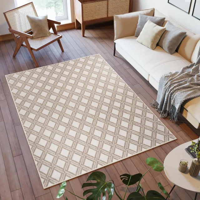 Tapiso Capri Vloerkleed Indoor Outdoor Binnen Woonkamer Tuintapijt Beige