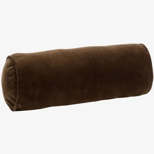 Madam Stoltz velvet rolkussen donkerbruin – Ø20 x 50 cm