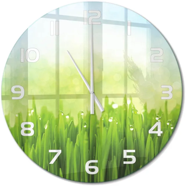 TULUP Wandklok - Gras Gekleurde Glazen Klok - fi60 cm - Groente Glazen Klok Met Print - Witte handen - Ronde Klok - Moderne Wandklok Glas - Wandklok Glas Decoratie