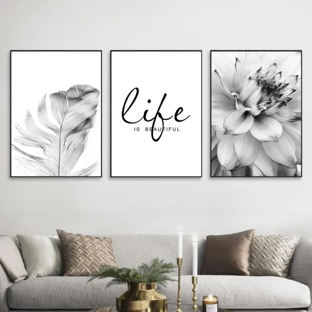 Ibenzoa Set van 3 Zwart-Wit Kunstposters voor Moderne Wanddecoratie in Huis zwart wit