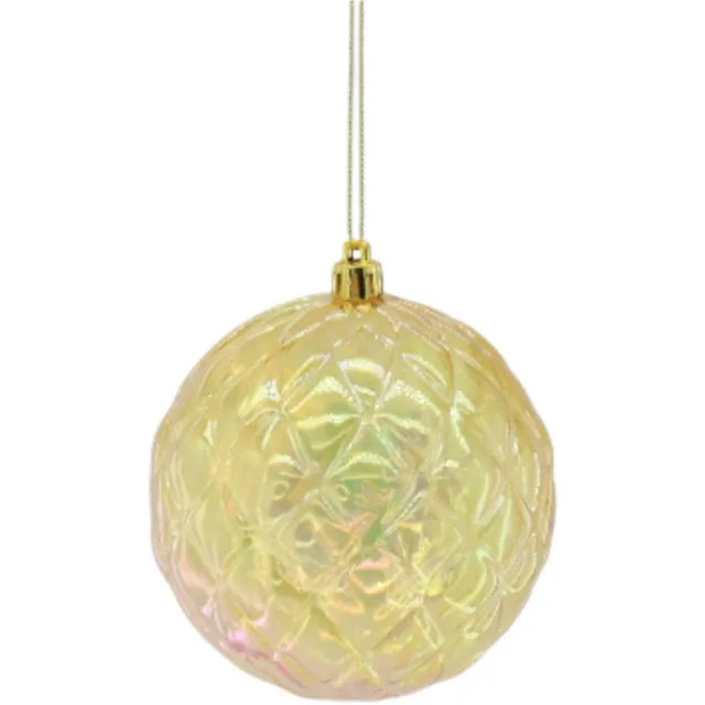 Housevitamin Kersthanger – Kerstbal Kunststof Geel 20×20 cm – Luxe Glanzende Ornament Bal met Ruit-Relief – Lichtgewicht Acryl – Kerstboom Decoratie