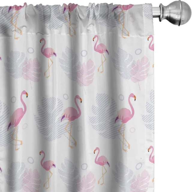 ABAKUHAUS Voorhangen 2x75x175 – Flamingo en Bladeren, Mikrofaser, Pastel Wit