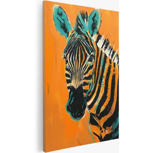 Saammp Canvas Schilderij - Zebra waterverf - Abstract - Dieren - 80x120 - Foto op canvas - Wanddecoratie - Muurdecoratie Woonkamer - Slaapkamer decoratie - Canvas Print Multicolor