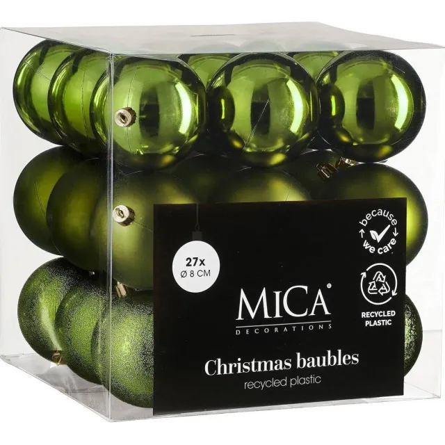 Mica Decorations Kerstballen onbreekbaar donkergroen - 27 stuks (ø8 cm) Donker Groen