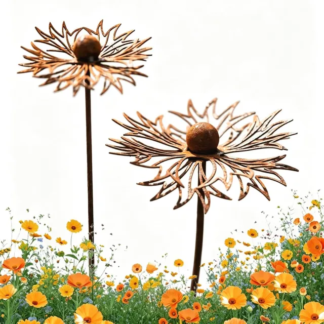 Namajunas 2-stuks Korenbloem metalen vloerkan - 30x15cm - Bloemenpatroon -Tuindecoratie - Tuinstekers - voor Binnen en Buiten - Voor tuin, terras, balkon, bloempot - Inclusief Stevige Grondpin tuindecoratie roest