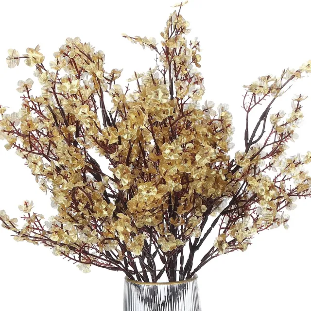 Famanu Kunstbloemen - 6 stuks Europese nepbloemen - doe - het - zelf boeket nepbloemen voor thuis - tuin - keuken - decoratie - bruiloft - feest - decoratie - goud
