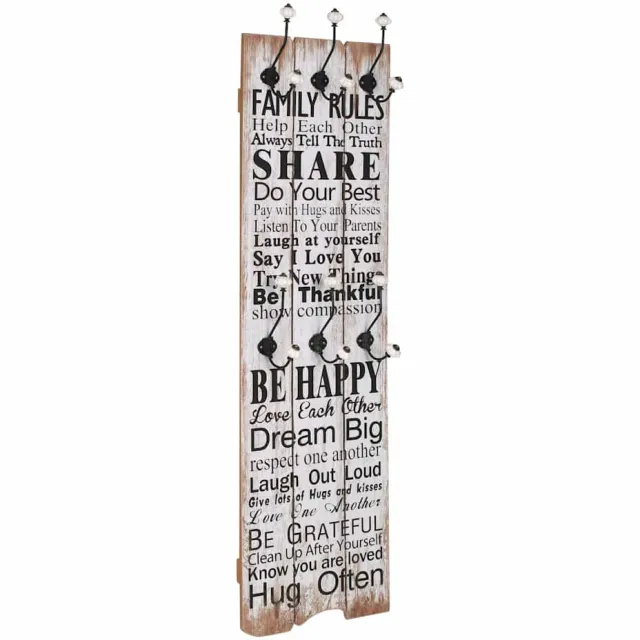 vidaXL Wandkapstok met 6 haken FAMILY RULES 120x40 cm Meerkleurig
