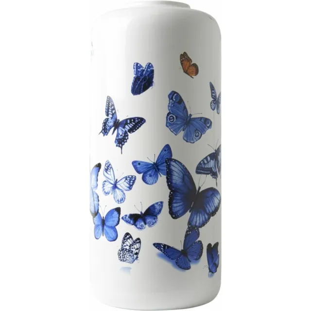 Heinen Delfts Blauw Cilindervaas Vlinders - Keramiek - 31 cm Multicolor