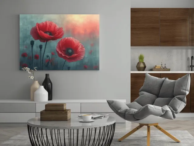 Trendex Global Canvas Schilderij - Bloemen - Klaproos - Rood - 120x80x2 cm