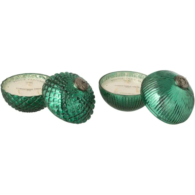 J-Line geurkaars Kerstbal - glas - groen - small - 2 stuks