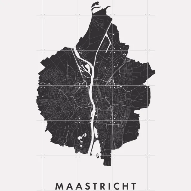 IXXI Maastricht City Map, Kunst in Kaart - 100 x 140 cm - Grote wanddecoratie en posters - Line art, Geometrische Kunst, Grafisch Ontwerp Zwart / Zwart en wit / Monochroom
