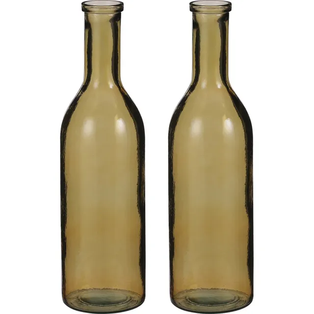 Mica Decorations Rioja Fles Vaas - 2x stuks - H50 x D15 cm - Gerecycled Glas - Oker - bloemenvaas Geel