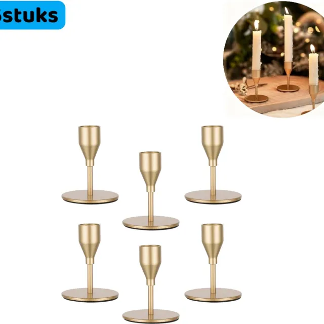 SWGOTA 6 stuks - Kandelaar - Miniatuur kandelaar - Metaal - Voor romantische diners - Europese vintage stijl - Eettafel decoratie - Goud